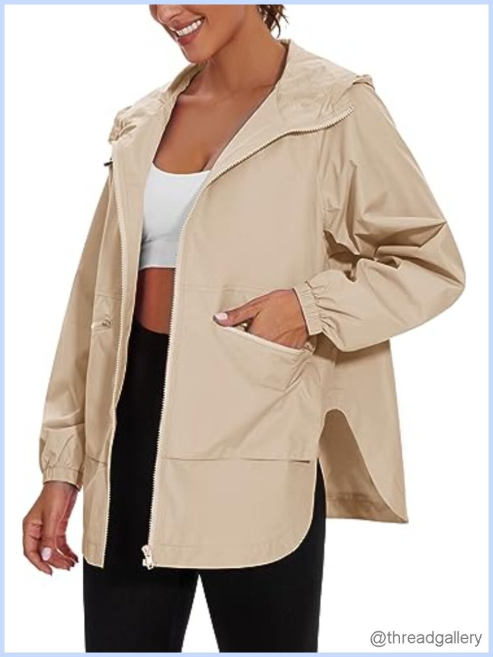 Womens Waterproof Lightweight Raincoat Hooded Windbreaker Trench Jacket with